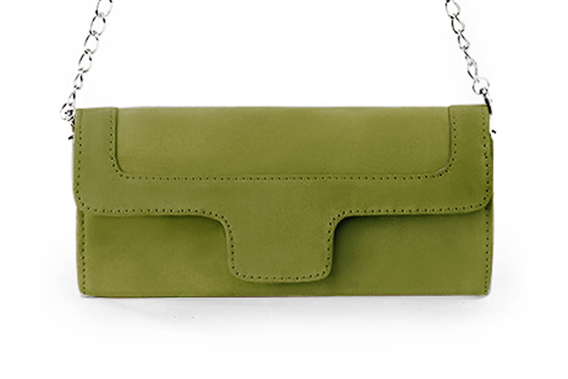 Pochette femme mariage cérémonie en cuir vert pistache - Vue de profil