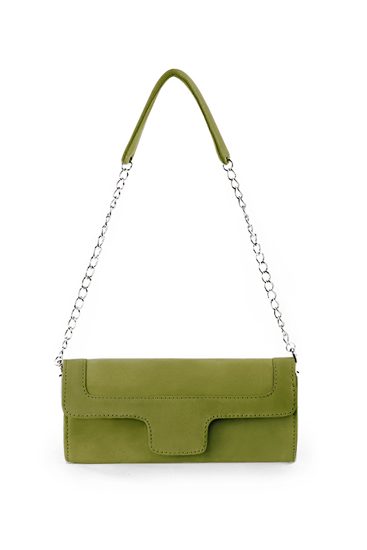 Pochette femme mariage cérémonie en cuir vert pistache - Vue du dessus