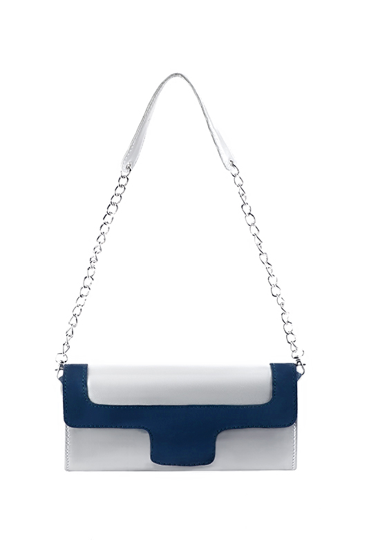 Pochette femme habillée argent platine et bleu marine pour mariage, cérémonies et soirées.
Personnalisation. Vue du dessus - Florence KOOIJMAN