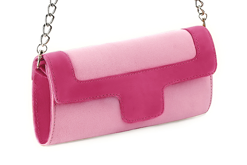 Pochette habillée femme pour cérémonie rose camélia et rose fuchsia - Vue avant
