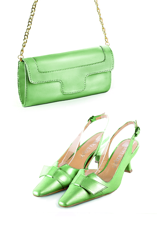 Pochette habillée femme pour cérémonie vert pastel - Vue porté