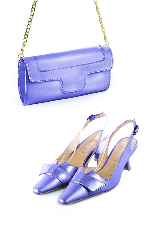 Pochette habillée femme pour cérémonie violet parme - Vue porté