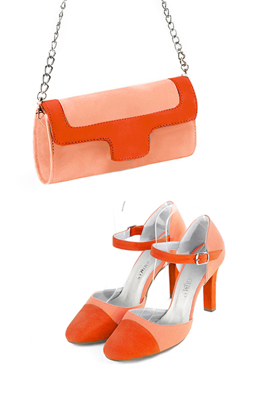 Pochette habillée femme pour cérémonie pêche et orange clémentine - Vue porté