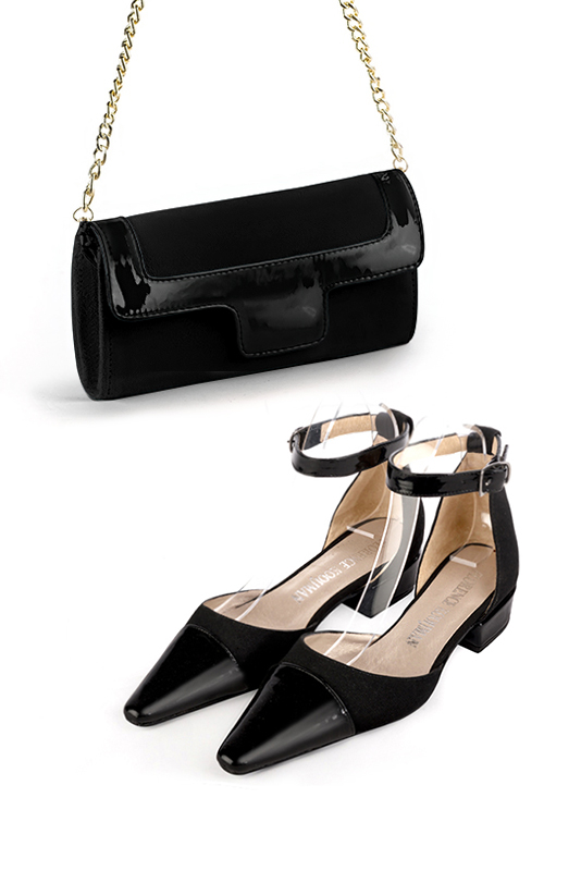 Pochette habillée femme pour cérémonie noir mat et noir brillant - Vue porté