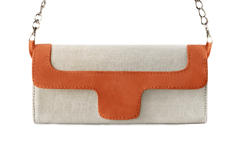 Pochette habillée femme pour cérémonie beige naturel et orange clémentine - Vue de profil