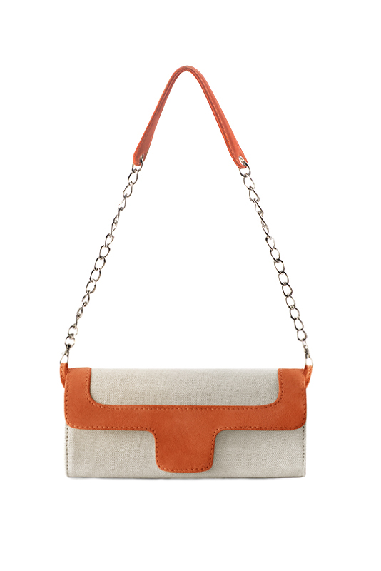 Pochette habillée femme pour cérémonie beige naturel et orange clémentine - Vue du dessus
