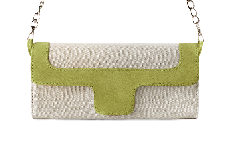 Pochette habillée femme pour cérémonie beige naturel et vert pistache - Vue de profil