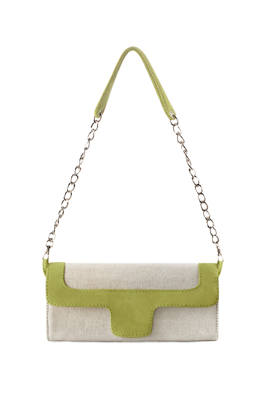 Pochette habillée femme pour cérémonie beige naturel et vert pistache - Vue du dessus