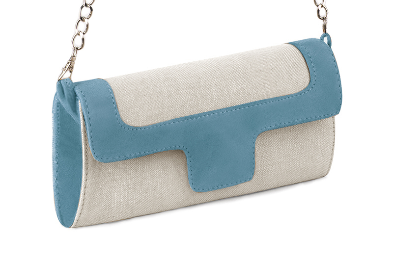 Pochette habillée femme pour cérémonie beige naturel et bleu canard - Vue avant