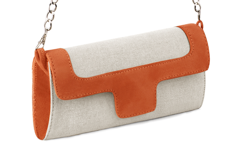 Pochette habillée femme pour cérémonie beige naturel et orange clémentine - Vue avant