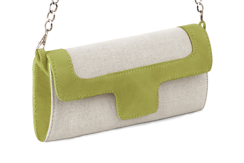 Pochette habillée femme pour cérémonie beige naturel et vert pistache - Vue avant