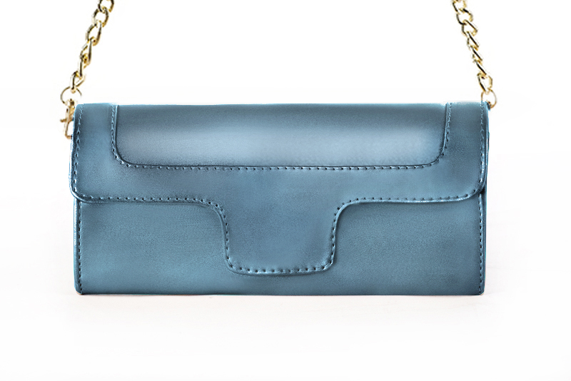 Pochette habillée femme pour cérémonie bleu canard - Vue de profil