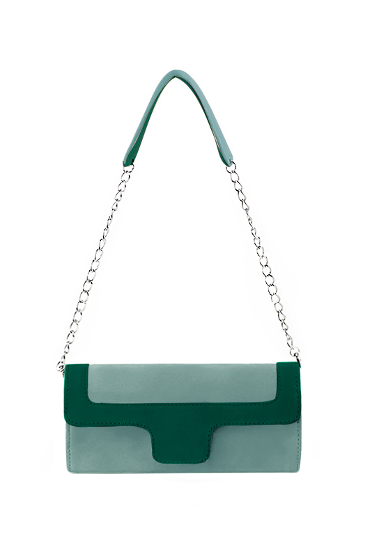 Pochette femme habillée  vert pastel pour mariage, cérémonies et soirées. 
            Personnalisation. Vue du dessus - Florence KOOIJMAN