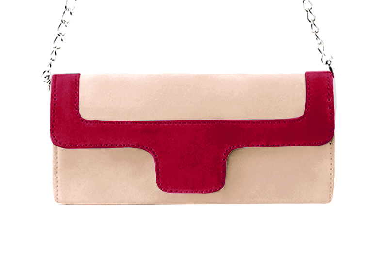 Pochette femme mariage cérémonie en cuir rose poudré et rouge carmin - Vue de profil