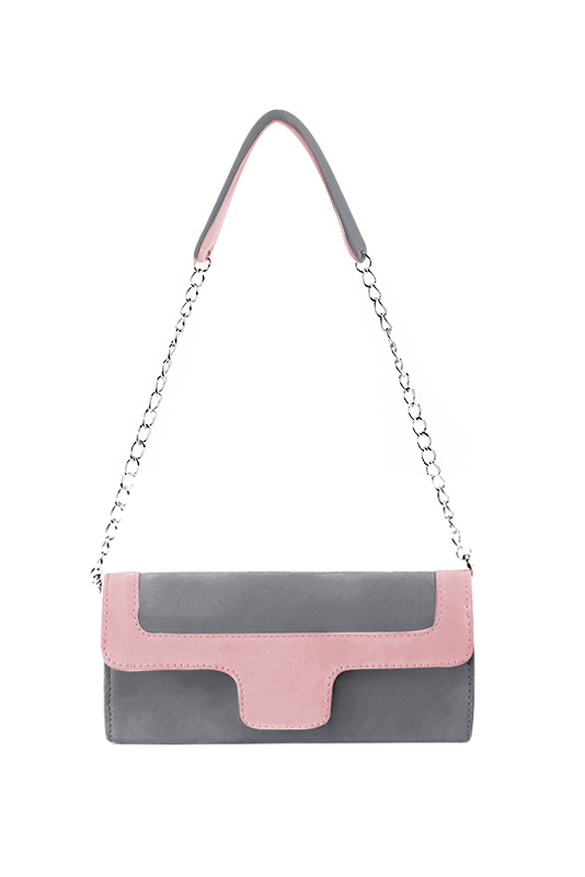 Pochette habillée femme pour cérémonie gris tourterelle et rose pâle - Vue du dessus