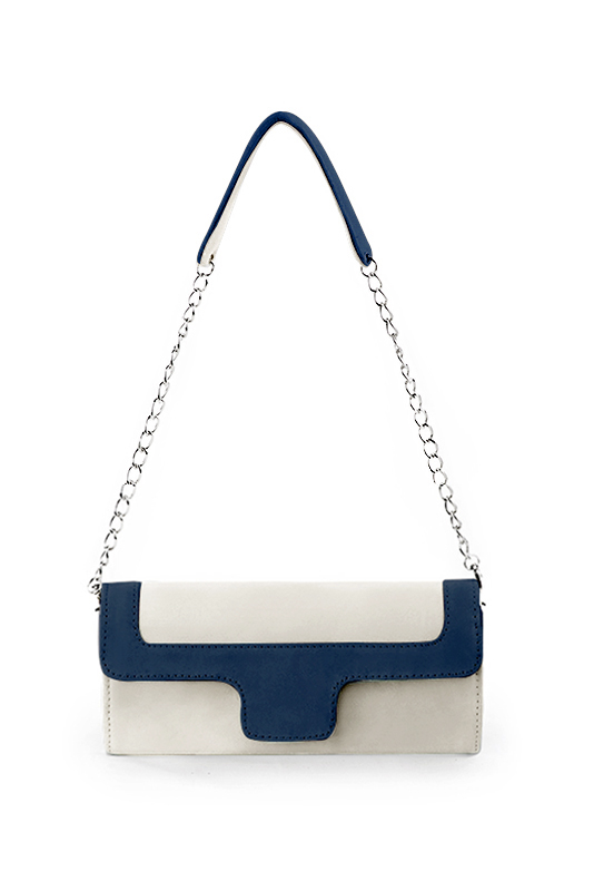 Pochette habillée femme pour cérémonie blanc cassé et bleu marine - Vue du dessus