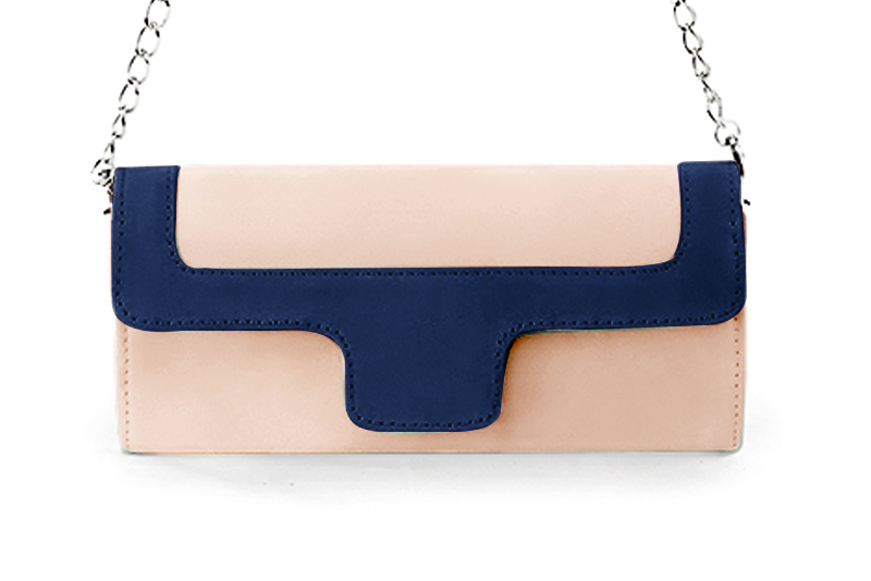 Pochette femme habillée  rose poudré et bleu marine pour mariage, cérémonies et soirées. 
            Personnalisation. Vue de profil - Florence KOOIJMAN