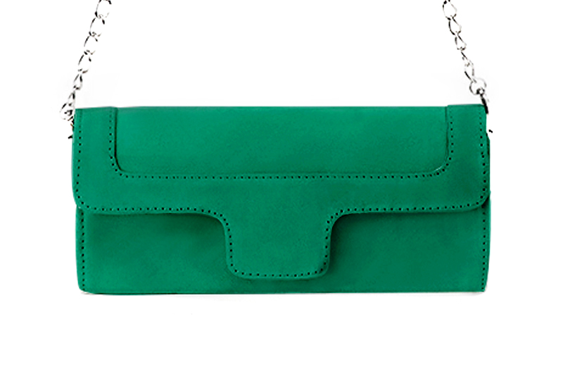 Pochette femme habillée  vert émeraude pour mariage, cérémonies et soirées. 
            Personnalisation. Vue de profil - Florence KOOIJMAN