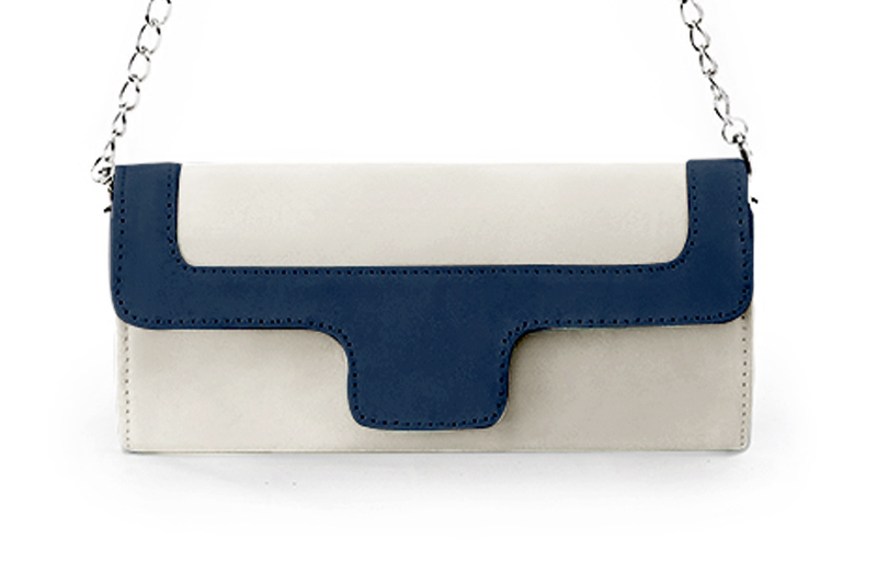 Pochette habillée femme pour cérémonie blanc cassé et bleu marine - Vue de profil