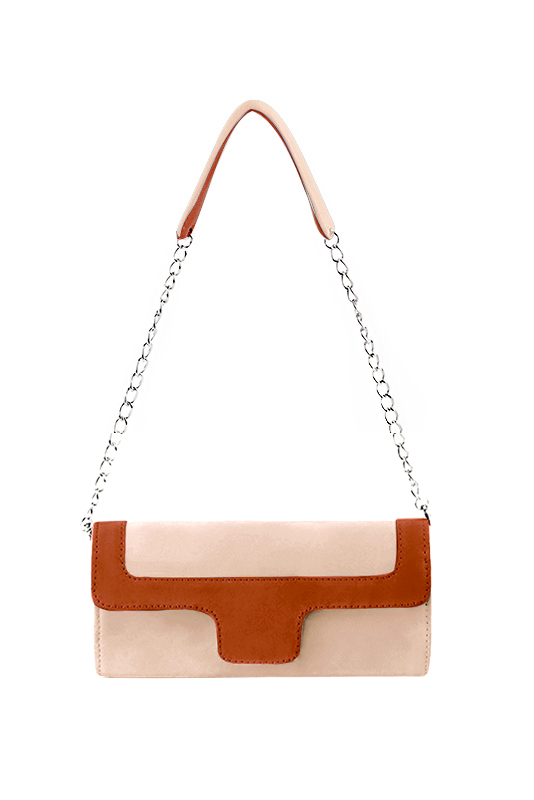 Pochette femme habillée  rose poudré et orange corail pour mariage, cérémonies et soirées. 
            Personnalisation. Vue du dessus - Florence KOOIJMAN