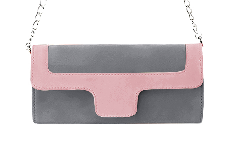 Pochette habillée femme pour cérémonie gris tourterelle et rose pâle - Vue de profil