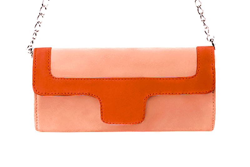 Pochette habillée femme pour cérémonie pêche et orange clémentine - Vue de profil
