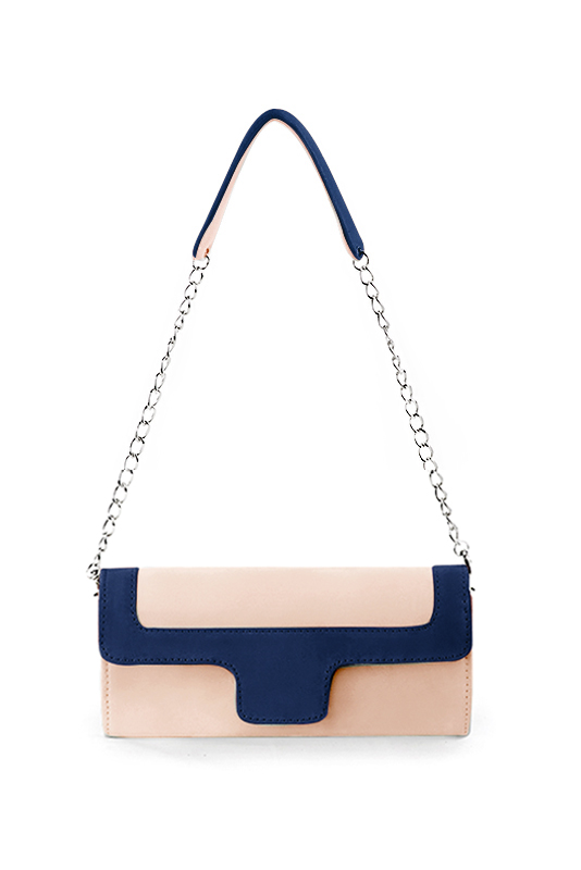 Pochette femme habillée  rose poudré et bleu marine pour mariage, cérémonies et soirées. 
            Personnalisation. Vue du dessus - Florence KOOIJMAN