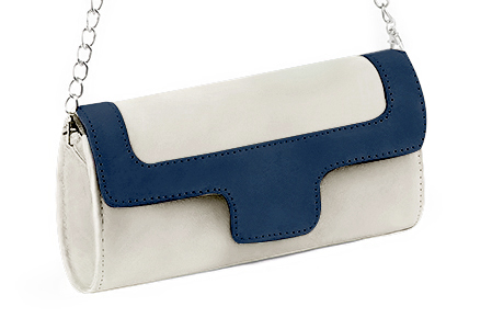 Pochette habillée femme pour cérémonie blanc cassé et bleu marine - Vue avant