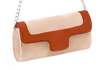 Pochette femme habillée  rose poudré et orange corail pour mariage, cérémonies et soirées. 
            Personnalisation Vue avant - Florence KOOIJMAN