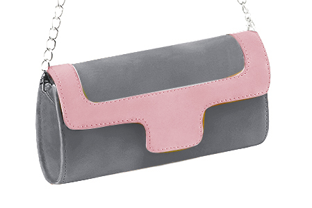 Pochette habillée femme pour cérémonie gris tourterelle et rose pâle - Vue avant
