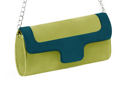 Pochette femme habillée  vert pistache et bleu canard pour mariage, cérémonies et soirées. 
            Personnalisation Vue avant - Florence KOOIJMAN