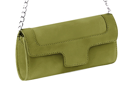 Pochette femme mariage cérémonie cuir vert pistache - Vue avant