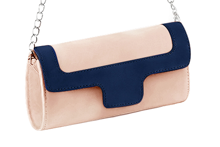 Pochette femme habillée  rose poudré et bleu marine pour mariage, cérémonies et soirées. 
            Personnalisation Vue avant - Florence KOOIJMAN