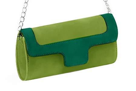 Pochette femme habillée  vert anis pour mariage, cérémonies et soirées. 
            Personnalisation Vue avant - Florence KOOIJMAN