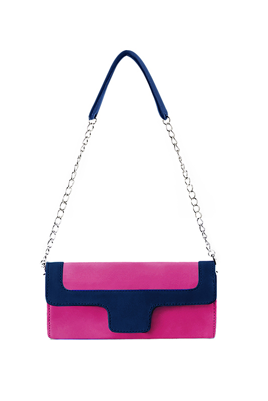 Pochette femme habillée  rose fuchsia et bleu marine pour mariage, cérémonies et soirées. 
            Personnalisation. Vue du dessus - Florence KOOIJMAN