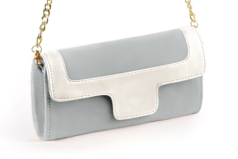 Pochette habillée femme pour cérémonie gris perle et blanc pur - Vue avant