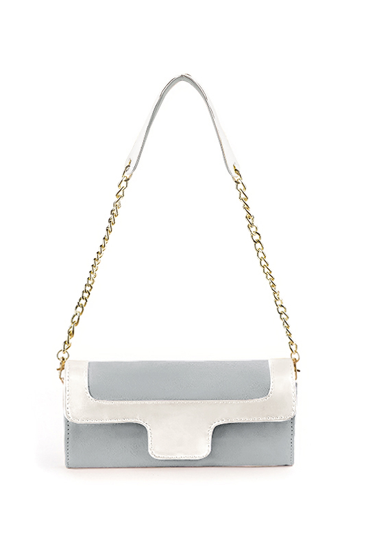 Pochette habillée femme pour cérémonie gris perle et blanc pur - Vue du dessus
