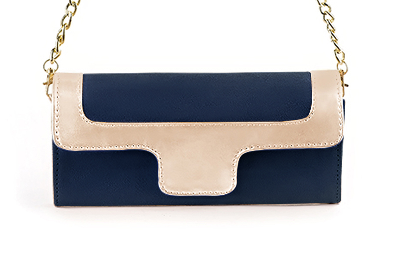 Pochette habillée femme pour cérémonie bleu marine et or - Vue de profil