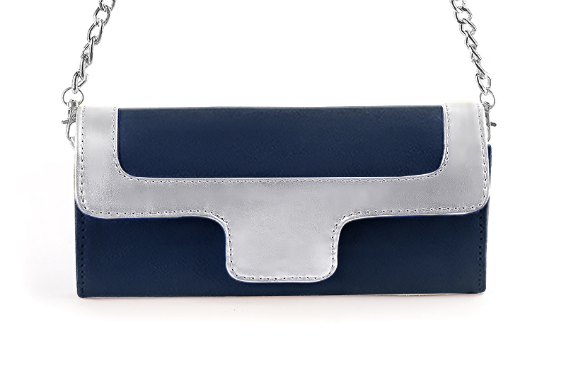 Florence Kooijman - Pochette femme mariage cérémonie cuir bleu marine et argent - Idéal mariage, cérémonie et soirée - Vue de profil