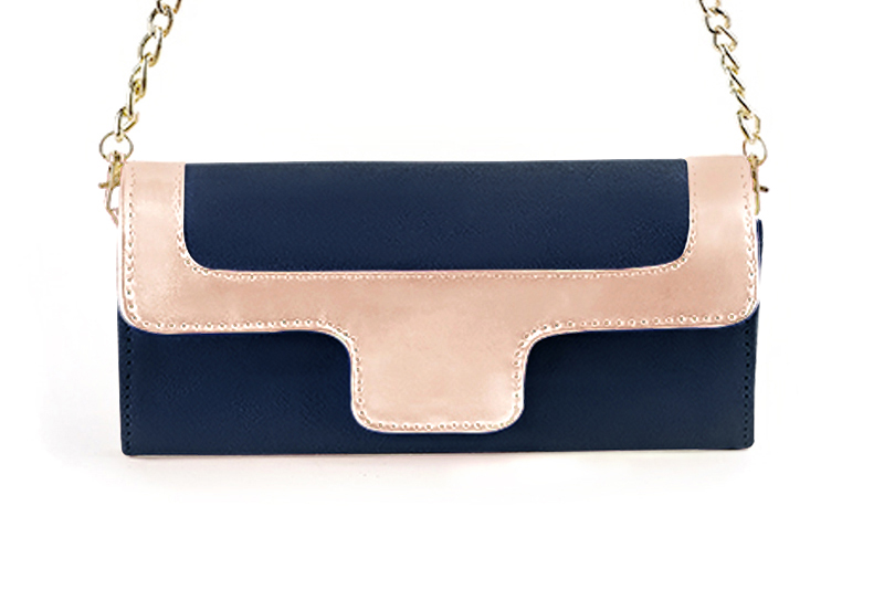 Pochette femme mariage cérémonie cuir bleu marine et rose poudré - Vue de profil