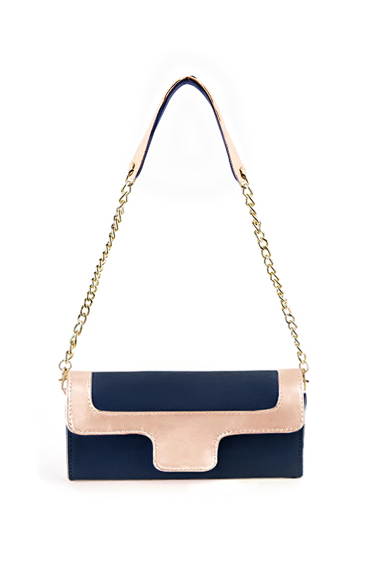 Pochette femme mariage cérémonie cuir bleu marine et rose poudré - Vue du dessus