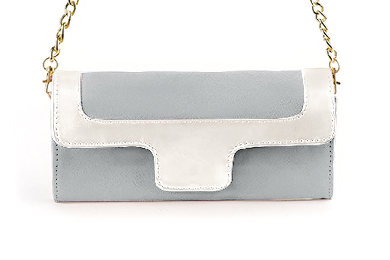 Pochette habillée femme pour cérémonie gris perle et blanc pur - Vue de profil