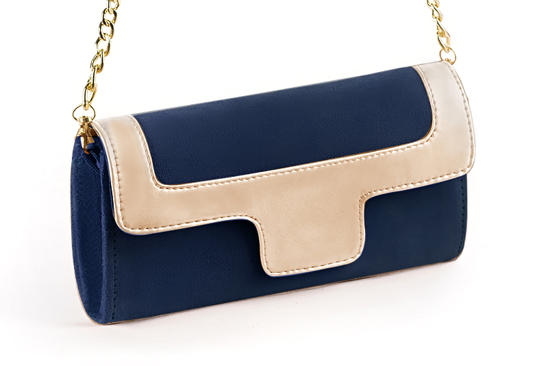 Pochette habillée femme pour cérémonie bleu marine et or - Vue avant