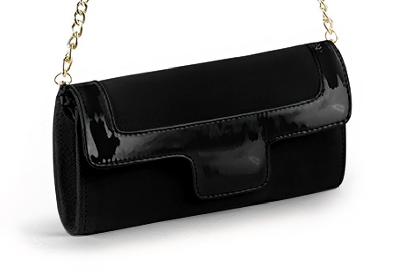 Pochette habillée femme pour cérémonie noir mat et noir brillant - Vue avant