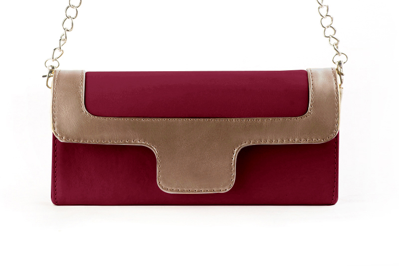Pochette habillée femme pour cérémonie rouge bordeaux et cuivre - Vue de profil