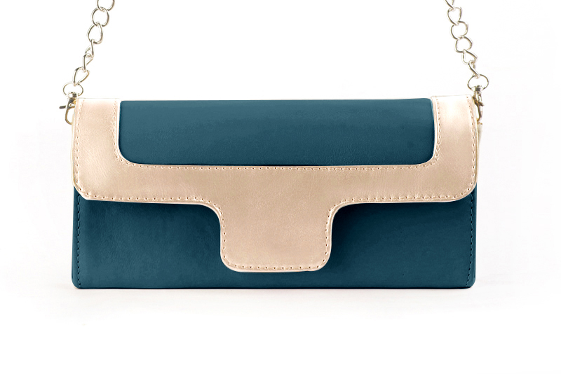 Pochette habillée femme pour cérémonie bleu canard et or - Vue de profil