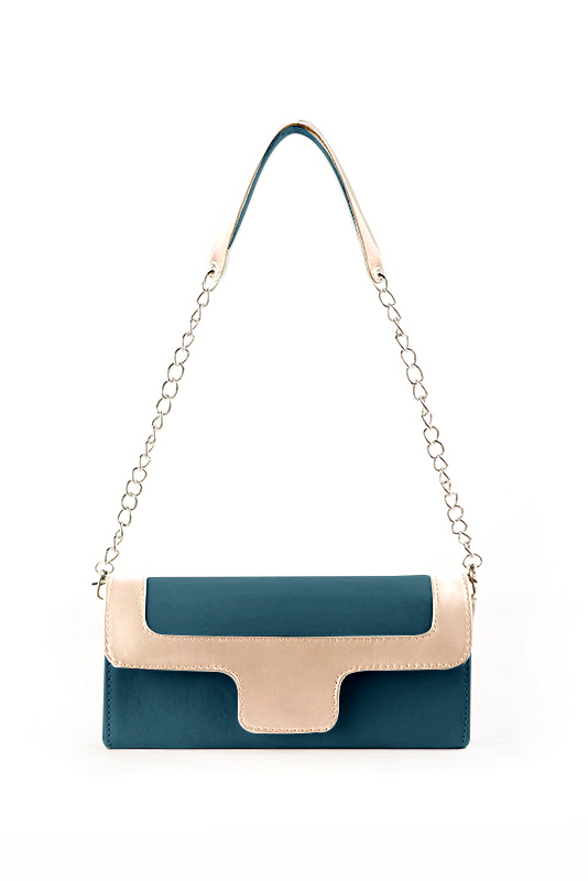 Pochette habillée femme pour cérémonie bleu canard et or - Vue du dessus
