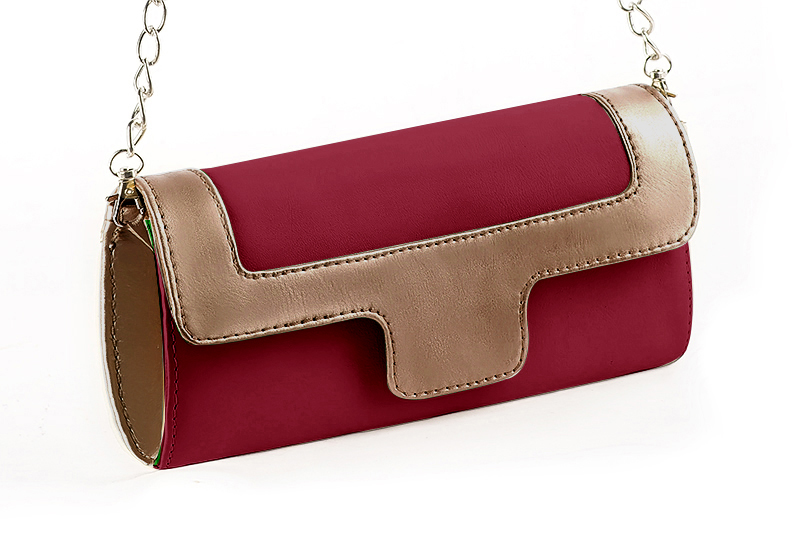 Pochette habillée femme pour cérémonie rouge bordeaux et cuivre - Vue avant
