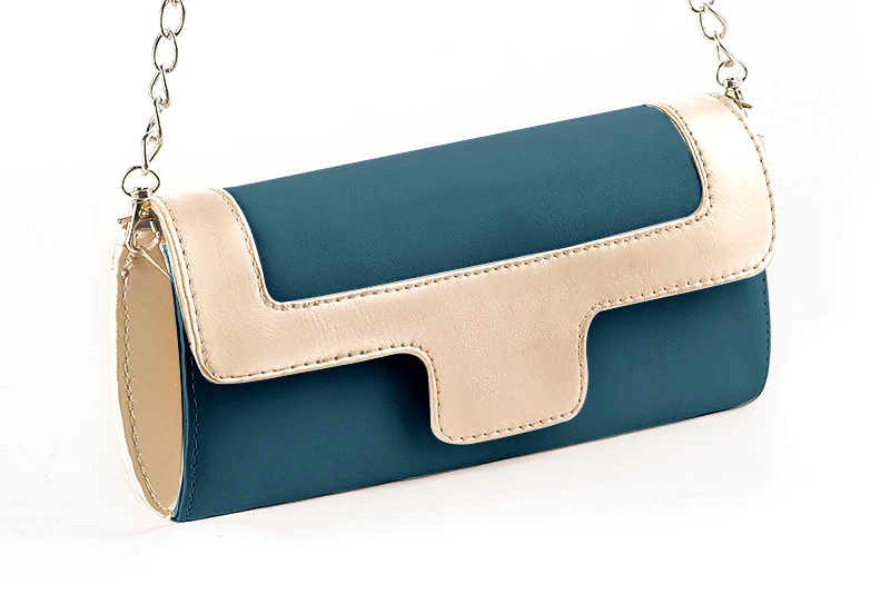 Pochette habillée femme pour cérémonie bleu canard et or - Vue avant