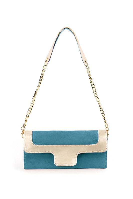 Pochette habillée femme pour cérémonie bleu canard et or - Vue du dessus